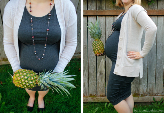 34 weeks baby bump! Baby is the size of a large pineapple.