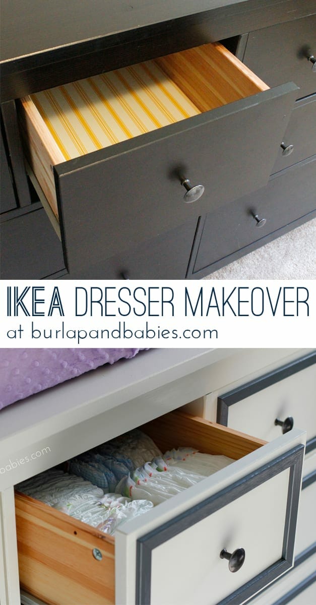 This Hemnes IKEA dresser makeover has been made over from boring black to fresh white with a little pizazz to help makeover a nursery. Come check it out!