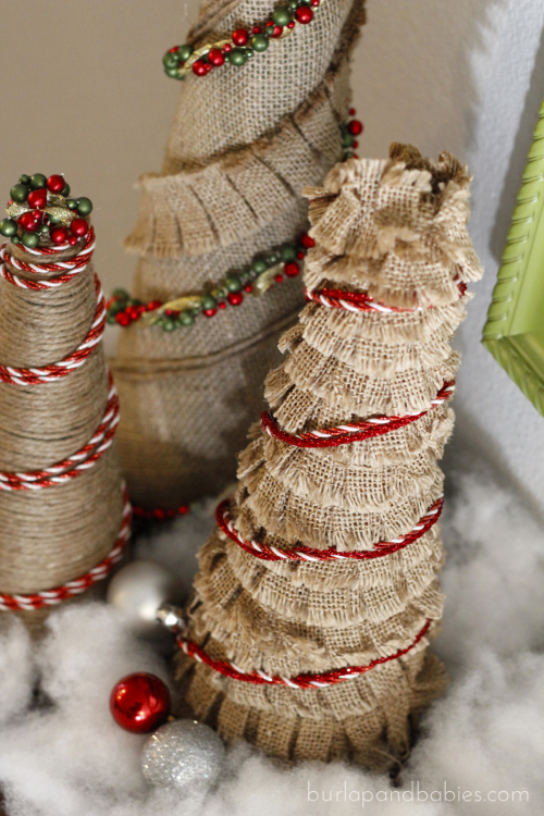 Burlap Christmas Trees with red trim image.