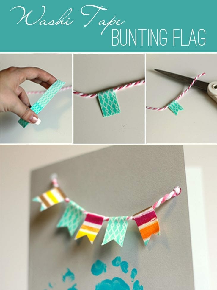 Create a super easy bunting flag using washi tape and twine. Perfect to cuterize pretty much anything!