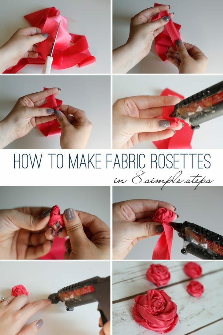 Learn how to make fabric rosettes in just 8 simple steps! It's super easy and they're so cute! Get step-by-step instructions with a video tutorial.