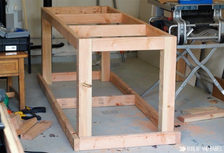 Wood framed up for building a workbench image.