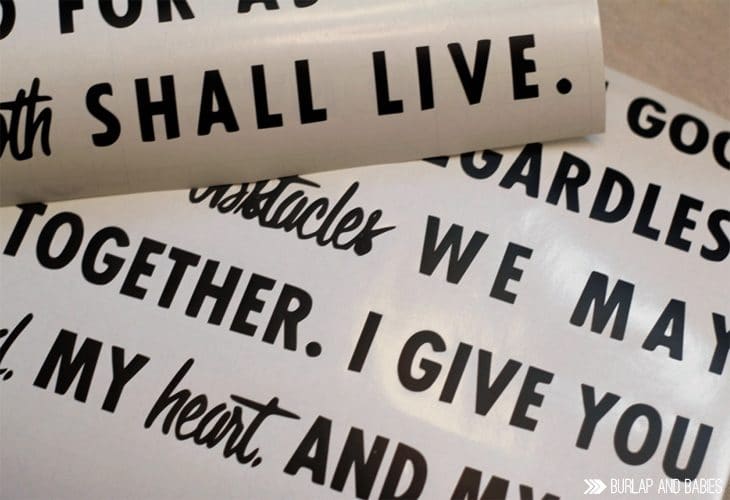 Wedding Vows Wood Sign | Put your wedding vows on wood to display in your bedroom so you never forget such a special day. Makes the perfect 5th anniversary gift to celebrate the gift of wood. Get the tutorial here, plus 10 more wood gift ideas. 