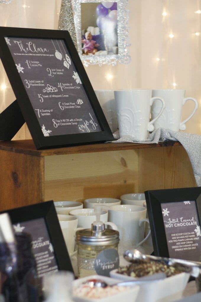 Hot chocolate bar sign printable in a frame image.