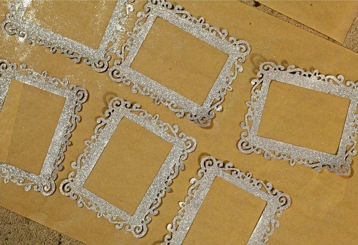 Six silver glitter covered frames image.