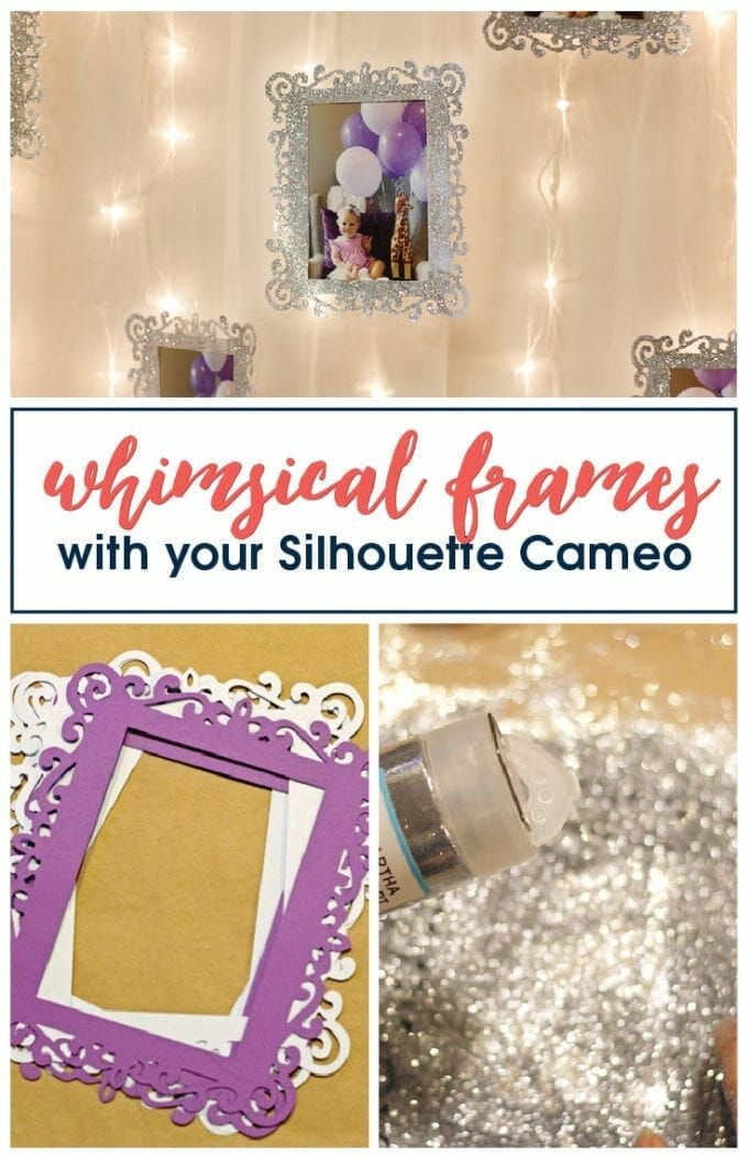 Make these simple whimsical picture frames using your Silhouette Cameo for your next party picture display! Free cut file included!