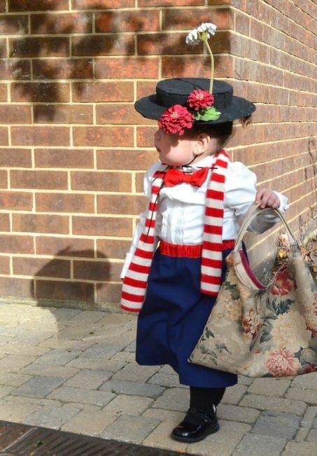 Little girl in DIY Mary Poppins costume image.