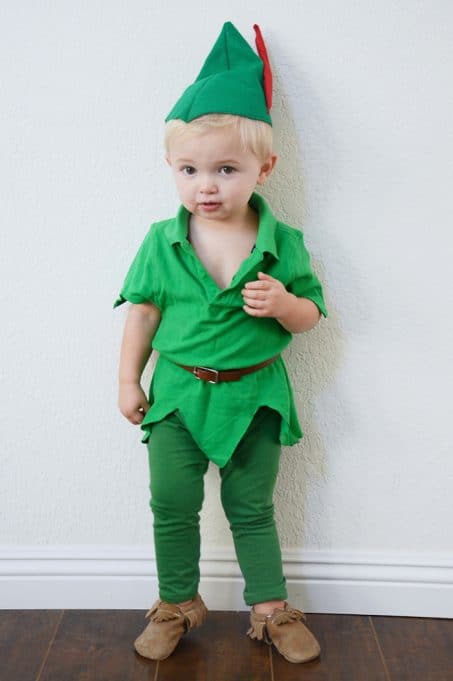 Little boy in DIY Peter Pan costume image.