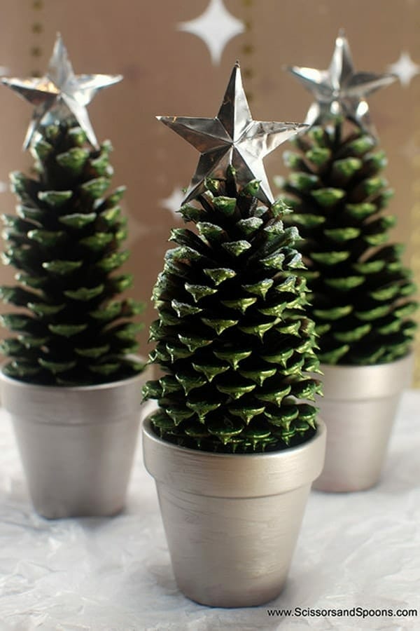 Painted pine cone Christmas trees image. 