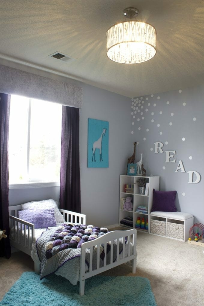 Little girl's bedroom in shades of purple image.
