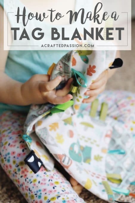 Learn how to make a tag blanket in less than 15 minutes. It's a perfect DIY baby shower gift!