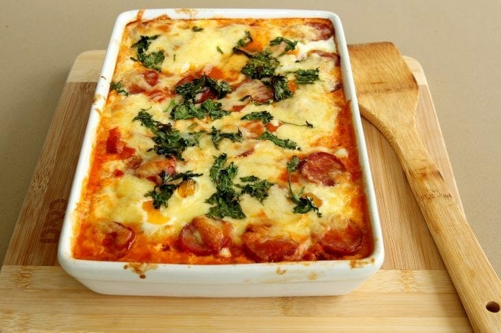 Lasagna in a pan image.