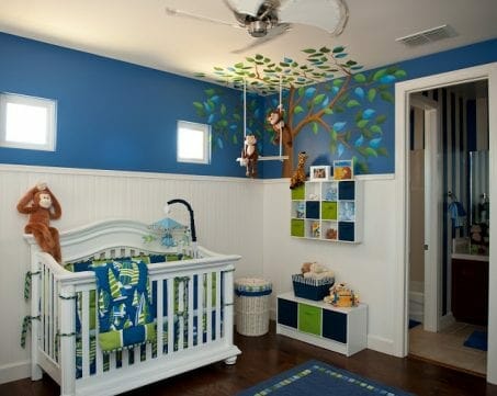 Monkey and jungle theme baby nursery room idea image.