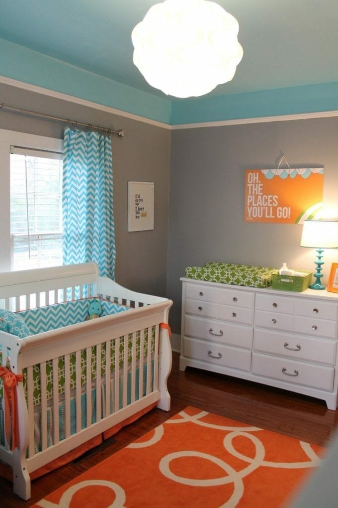 Bright and modern baby nursery room idea image.