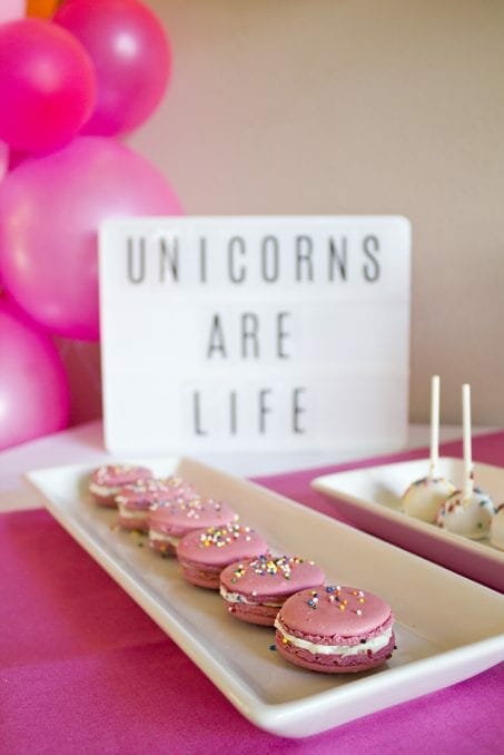 Unicorn adult party macaroons image.