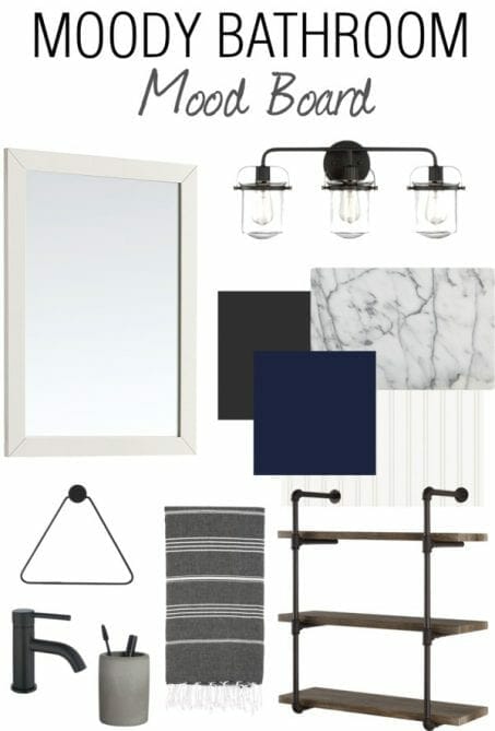 This powder room mood board is so dark and dreamy and full of inspiring home decorating ideas! I CAN'T WAIT to see how this small space turns out!