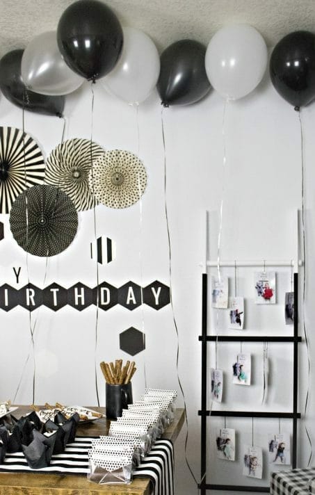 Black and white birthday party decorations