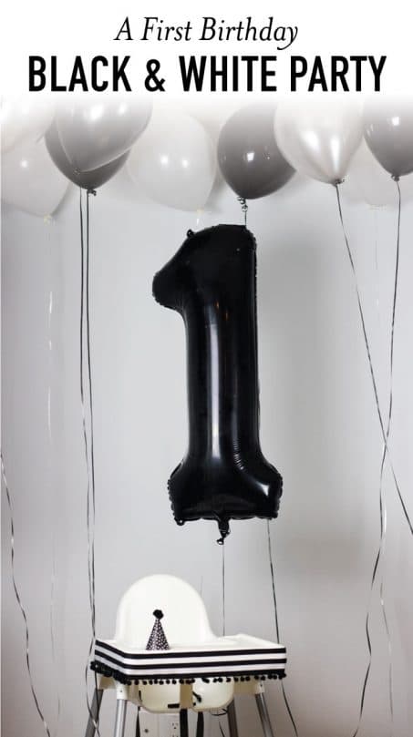Number 1 birthday balloon for a black and white birthday party