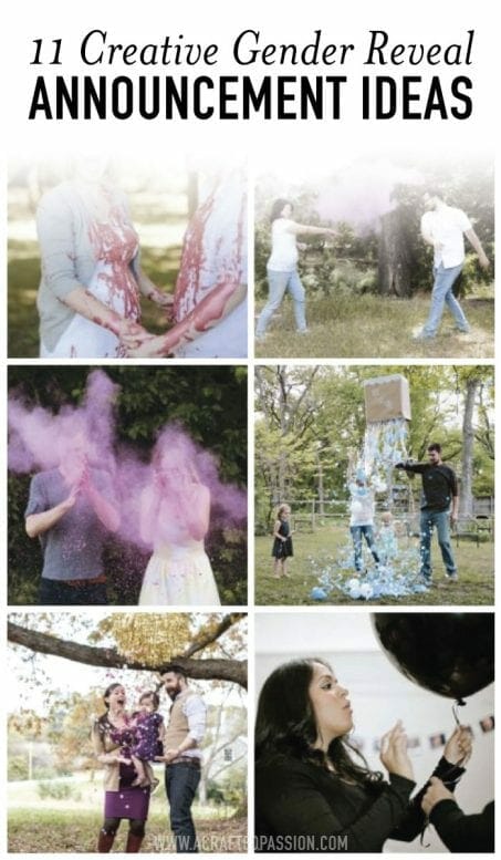 Collage of gender reveal ideas image.