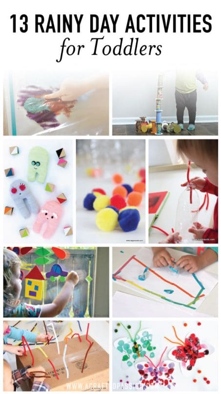 Collage of rainy day activities for kids image.