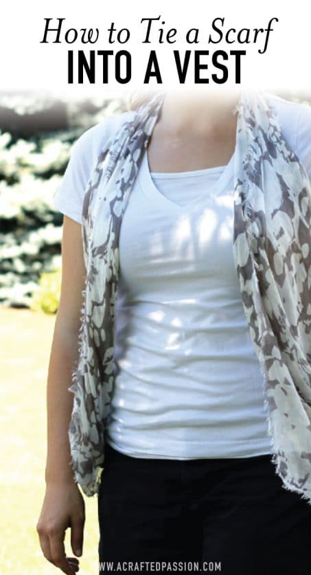 Woman in a t-shirt with a vest made from a scarf image.