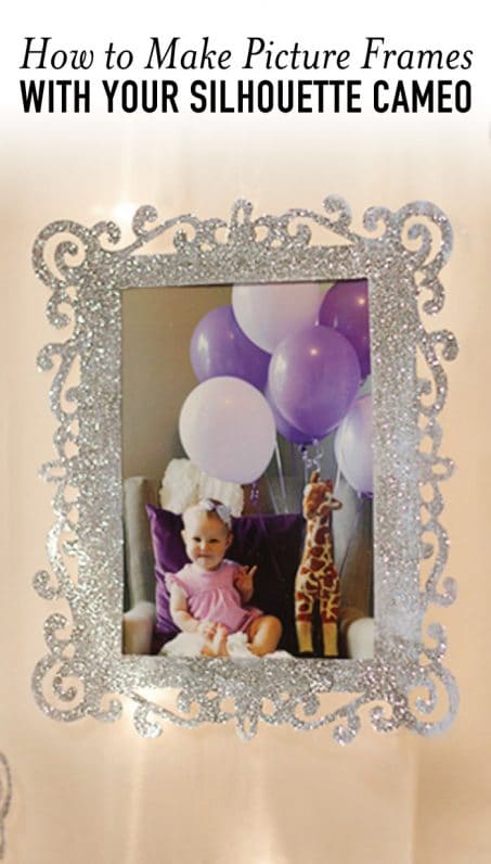 Picture frame reflecting little girl with balloons image.