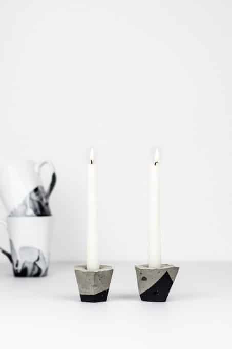 Learn how to make a geometric cement candle holder with this simple tutorial! This easy DIY project looks so great and is perfect to modernize taper candles. #diy #tablescape #modern
