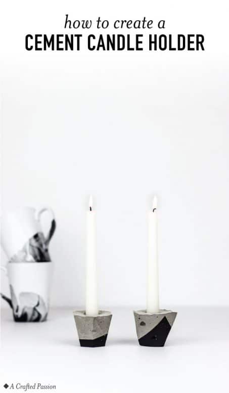 Learn how to make a geometric cement candle holder with this simple tutorial! This easy DIY project looks so great and is perfect to modernize taper candles. #diy #tablescape #modern