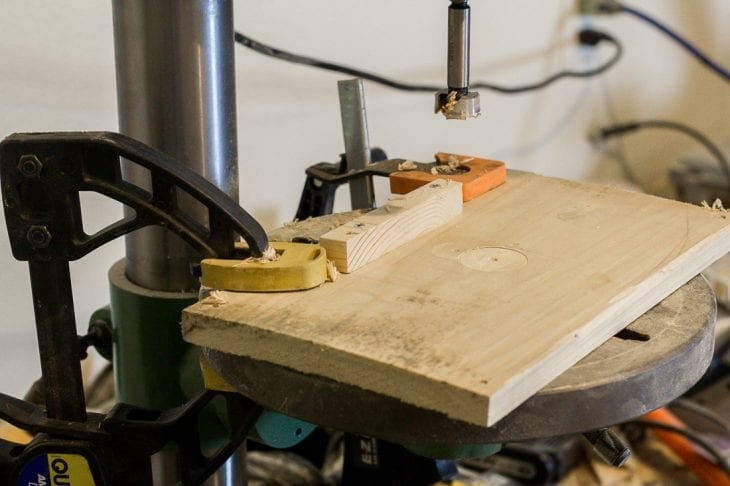 Image of drill press for wood blanket ladder