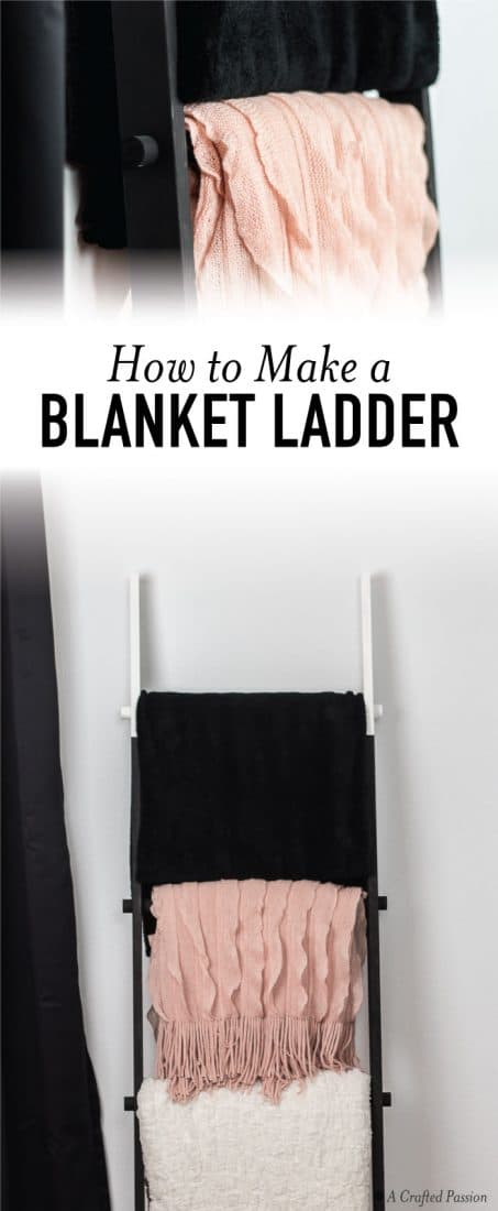 CHECK OUT this simple tutorial on how to make a wood blanket ladder. It looks great in your living room, bedroom, or even bathroom to hold towels. LOVE!! #diy #wood #furniture #blanketladder