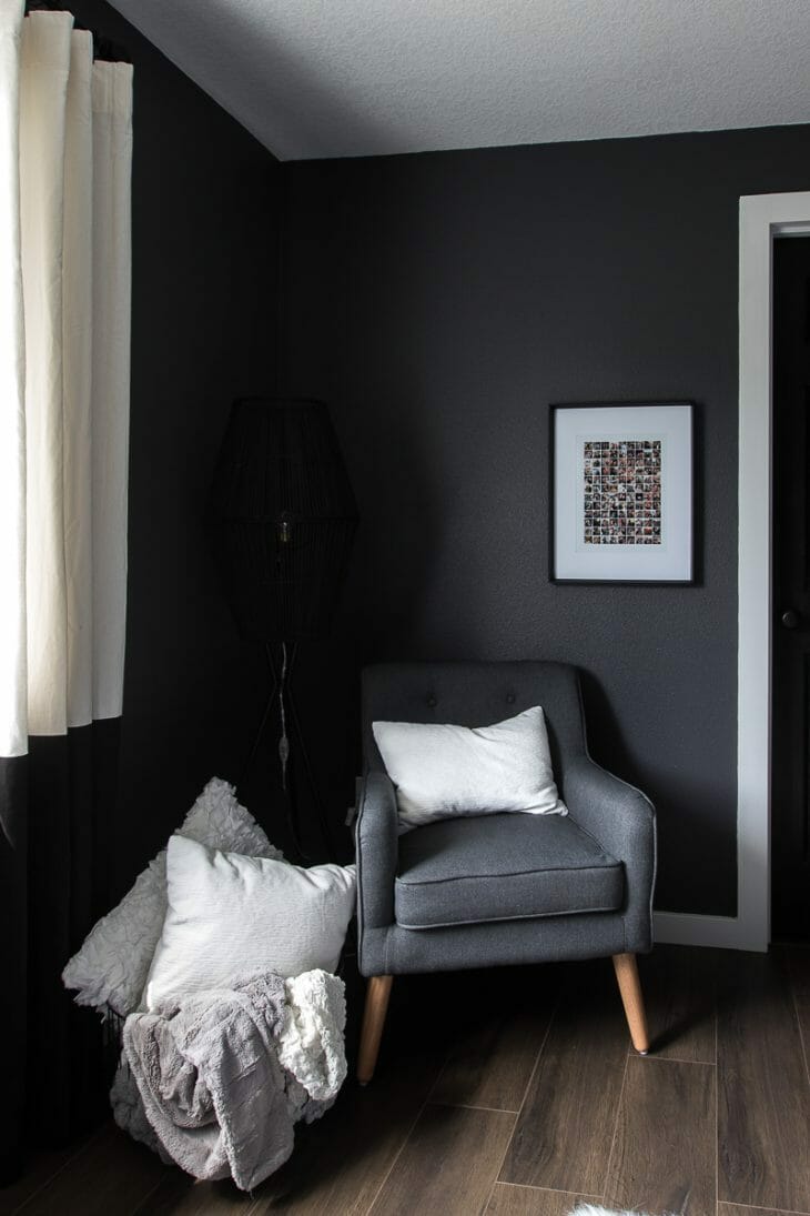 Modern tufted chair and Opal House Light