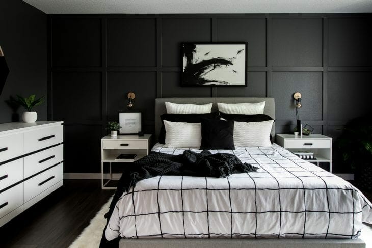 Image of monochrome master bedroom