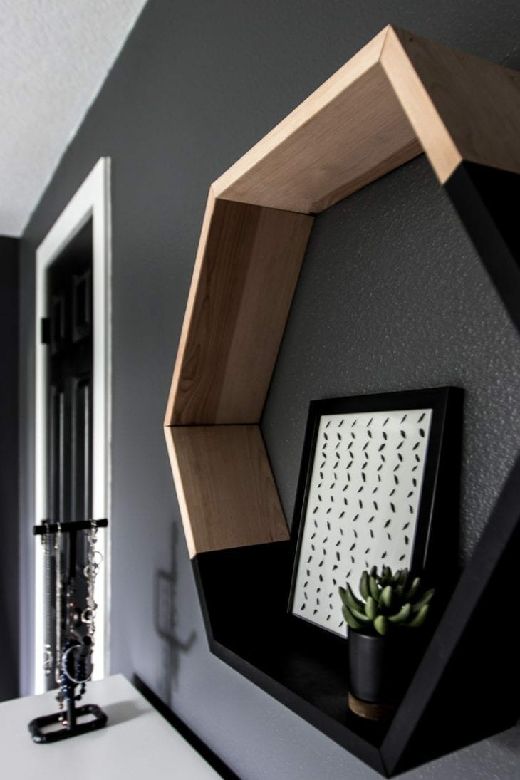 Hexagon shelf in modern bedroom