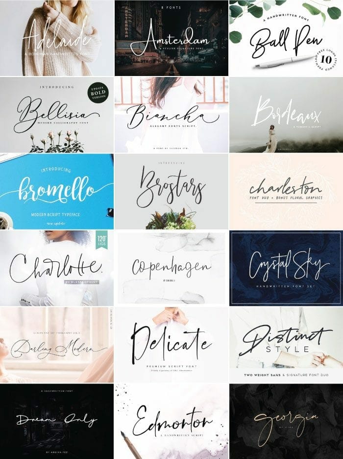 Image of modern script fonts from Creative Market