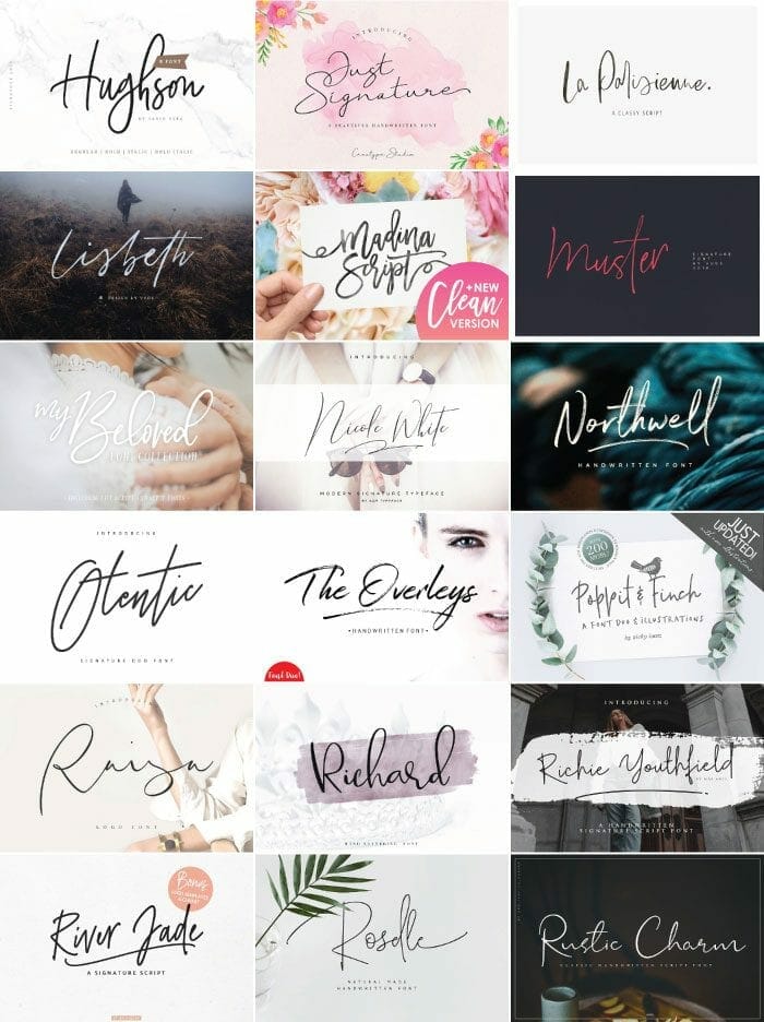 Image of modern script fonts from Creative Market