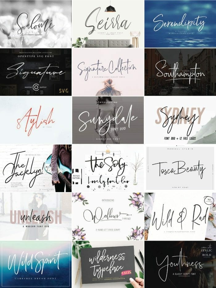 Creating invitations, designing posters, crafting a beautiful site...here are over 50 of the best modern script fonts you need in your font book! These cursive fonts include handlettered styles and modern calligraphy typefaces. 