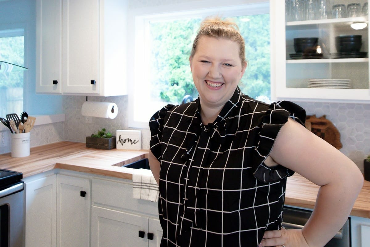 Image of Amanda in her modern kitchen