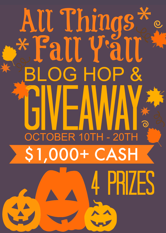 Enter for your chance to win one of 4 prizes totaling $1000 in cash at our All Things Fall Y'all Giveaway over at Burlap and Babies!