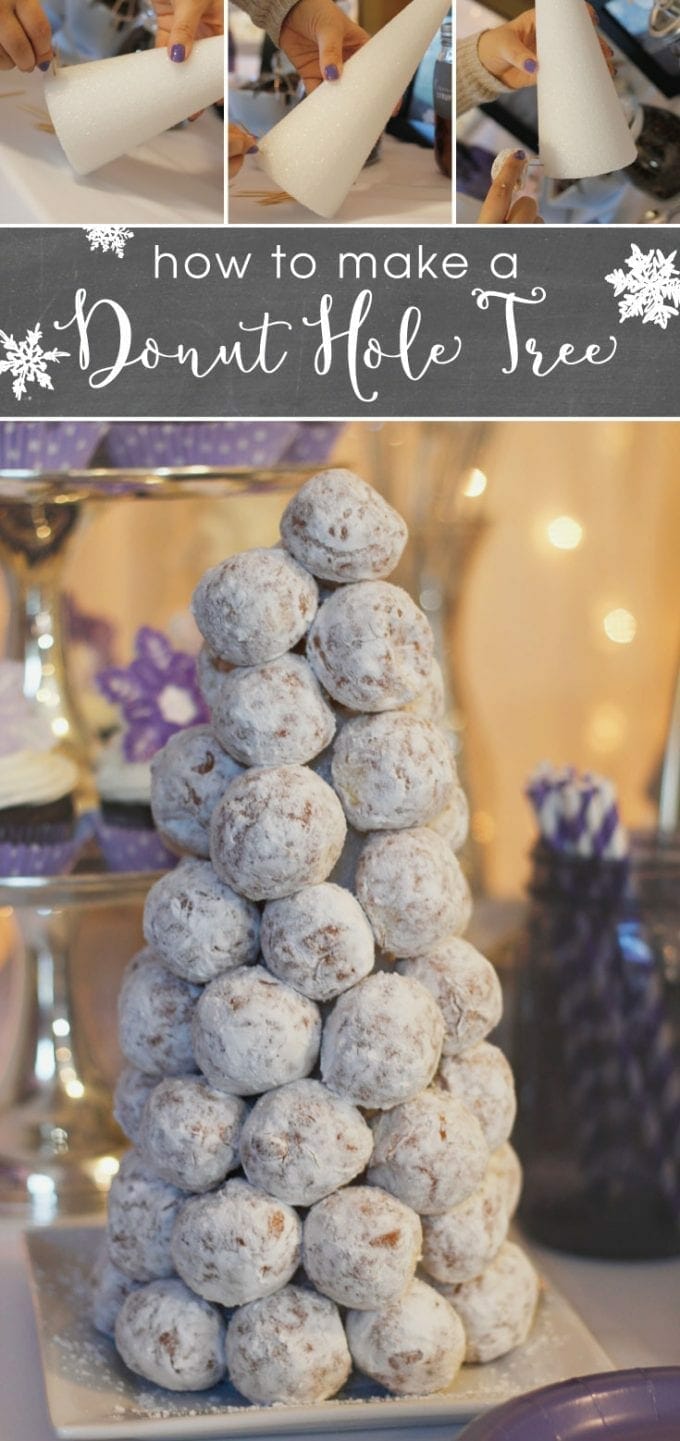 Are you hosting a party this winter? Here's the perfect, simple wintery party treat for you to provide for your guests. Put together this donut hole tree in under 5 minutes!