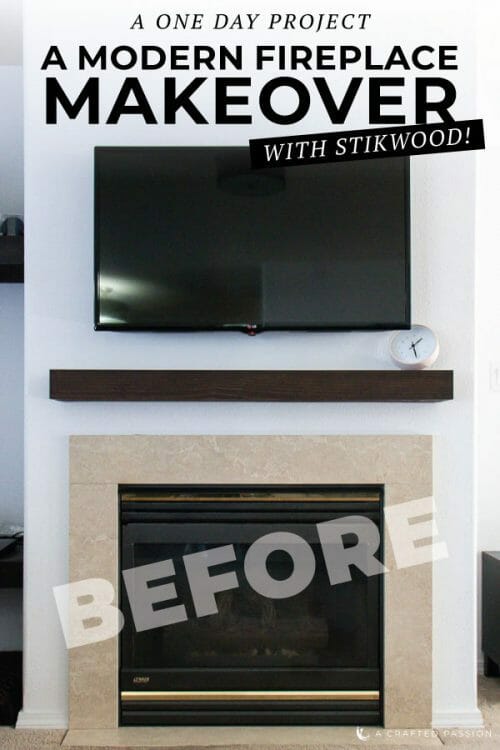Ready to upgrade your fireplace? This modern fireplace makeover idea is perfect using peel and stick wood from Stikwood and some paint! #fireplacemakeover #modernfireplace