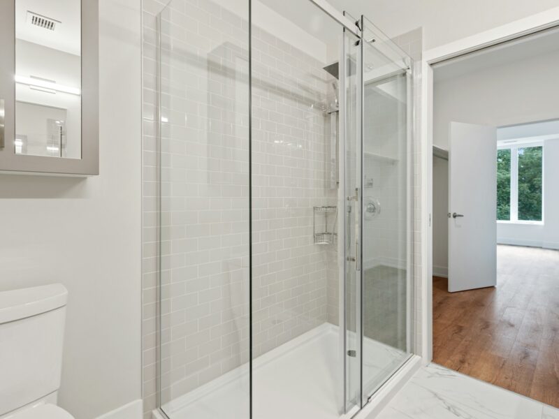 clear glass door with white frame