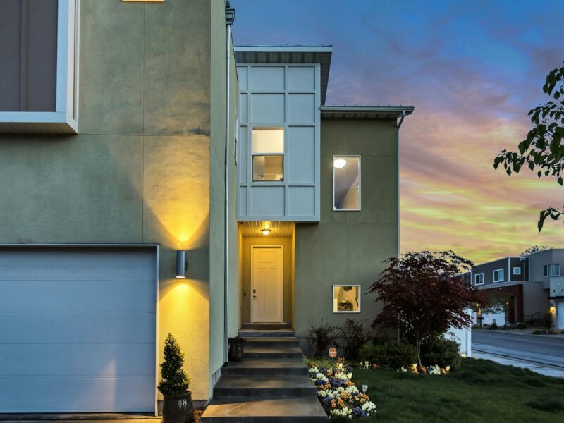 outdoor lamps turned on