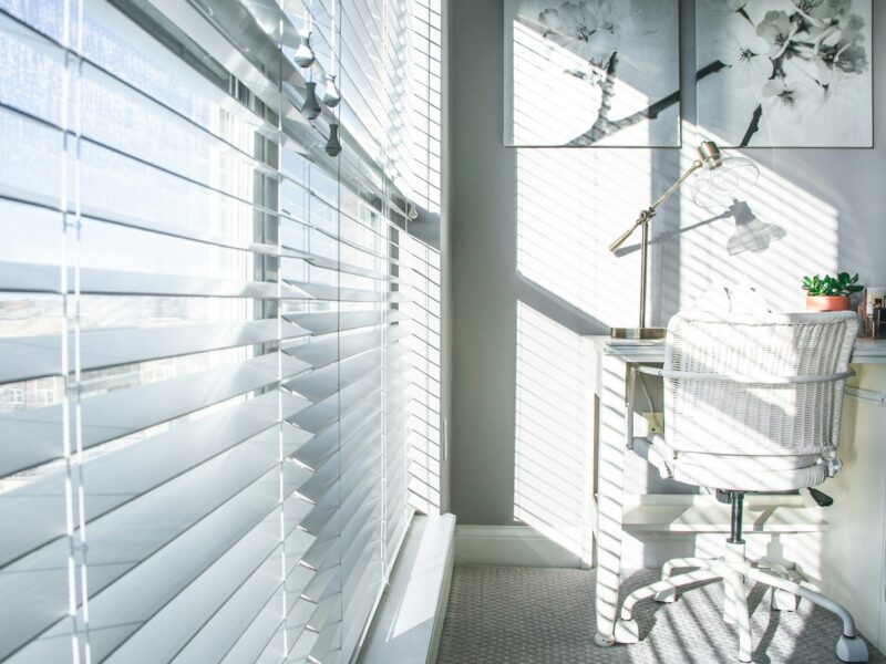 white and black striped window curtain