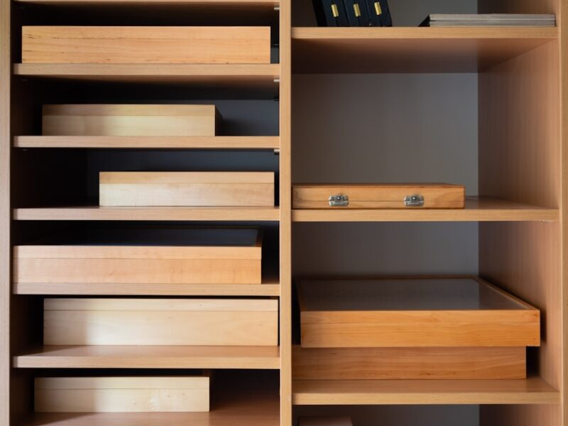 brown wooden shelves