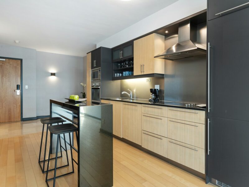 black and silver kitchen counter