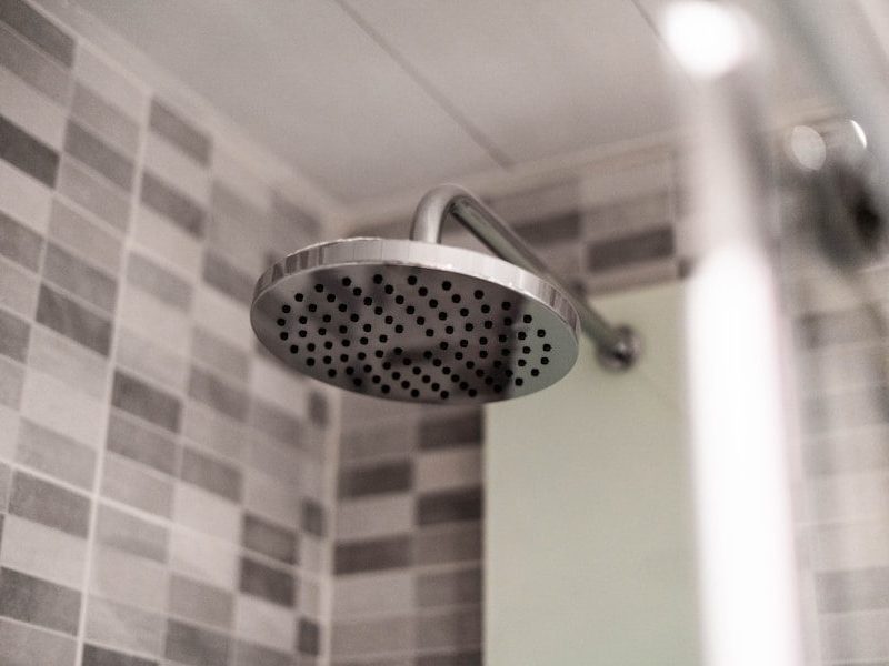 grey stainless steel shower head