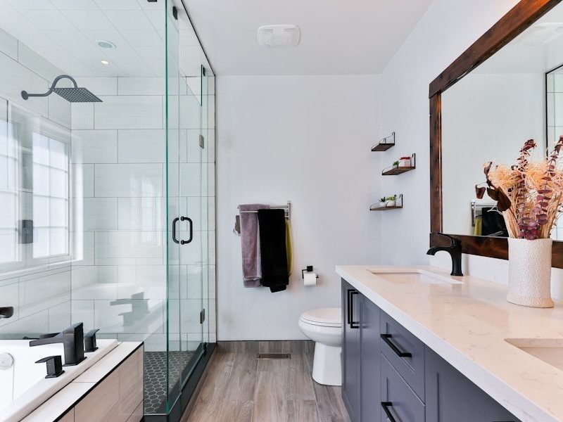modern bathroom with shower and vanity