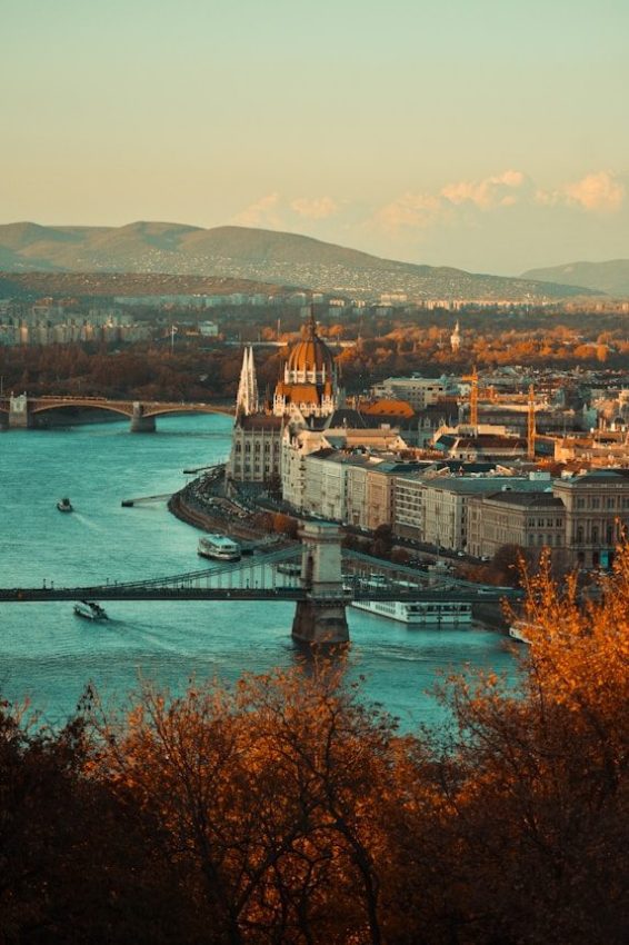 The Hungarian Parliament Building and Chain Bridge on the Danube River in Budapest